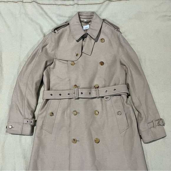 Burberry Wool Trench Coat Backless Tan Womens XL - Picture 1 of 7